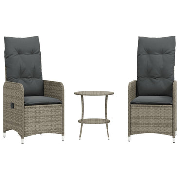 vidaXL Outdoor-Lehnstühle 2 Stk. mit Tisch Grau Poly Rattan