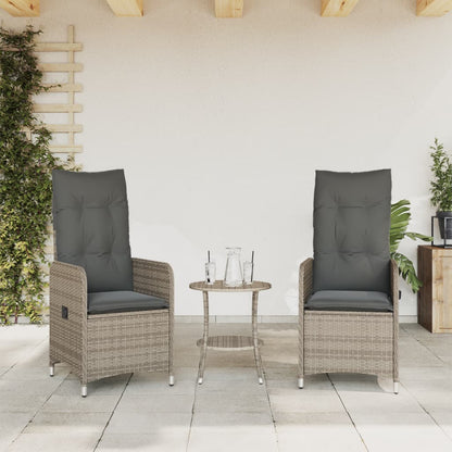 vidaXL Outdoor-Lehnstühle 2 Stk. mit Tisch Grau Poly Rattan