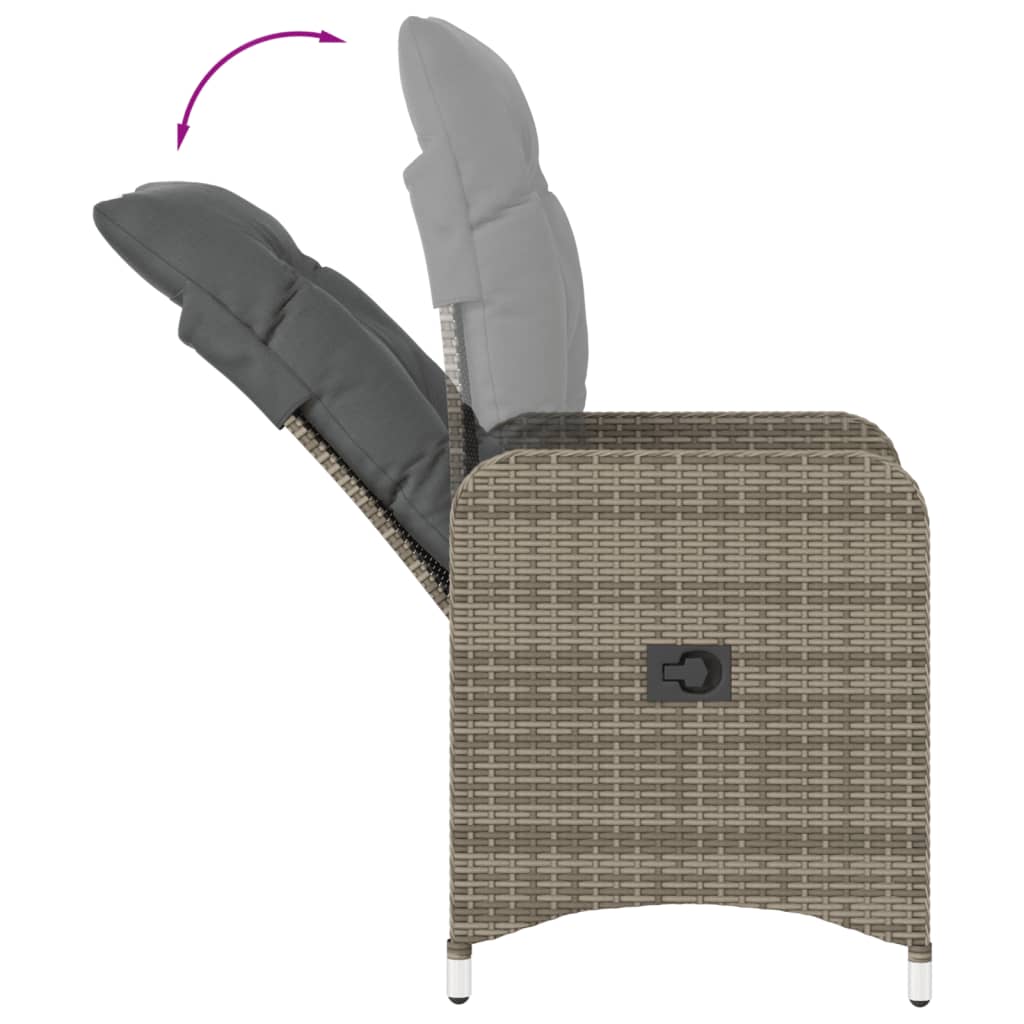 vidaXL Outdoor-Lehnstühle 2 Stk. mit Tisch Grau Poly Rattan