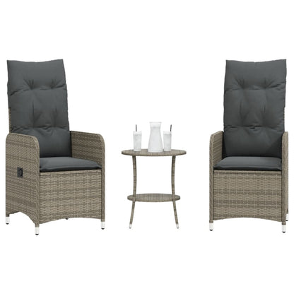 vidaXL Outdoor-Lehnstühle 2 Stk. mit Tisch Grau Poly Rattan