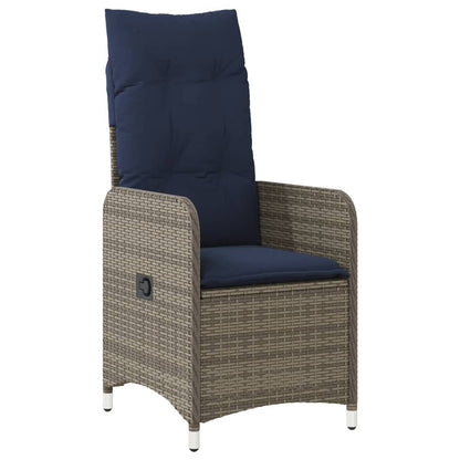 vidaXL Gartenstühle Verstellbar 2 Stk. mit Tisch Grau Poly Rattan
