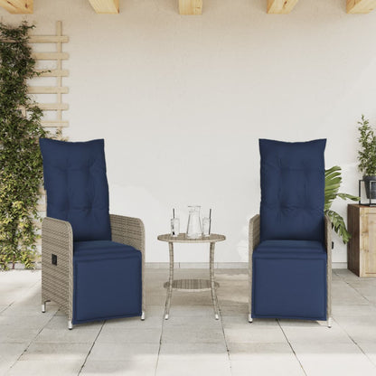 vidaXL Gartenstühle Verstellbar 2 Stk. mit Kissen Grau Poly Rattan