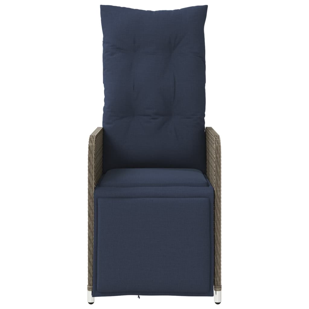 vidaXL Gartenstühle Verstellbar 2 Stk. mit Kissen Grau Poly Rattan