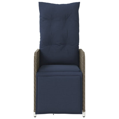 vidaXL Gartenstühle Verstellbar 2 Stk. mit Kissen Grau Poly Rattan