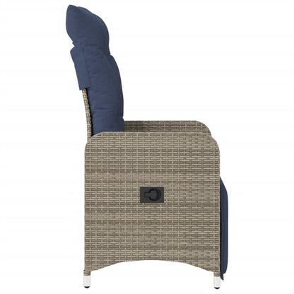 vidaXL Gartenstühle Verstellbar 2 Stk. mit Kissen Grau Poly Rattan