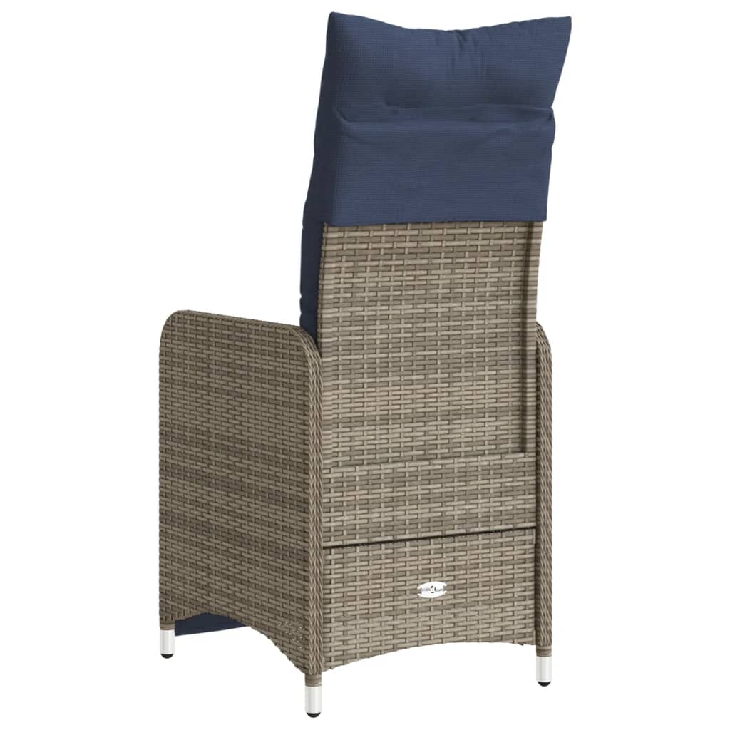 vidaXL Gartenstühle Verstellbar 2 Stk. mit Kissen Grau Poly Rattan