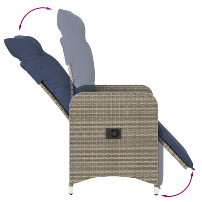vidaXL Gartenstühle Verstellbar 2 Stk. mit Kissen Grau Poly Rattan