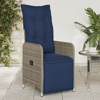 vidaXL Gartenstühle Verstellbar 2 Stk. mit Kissen Grau Poly Rattan