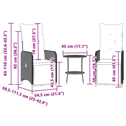 vidaXL Outdoor-Lehnstühle 2 Stk. mit Tisch Braun Poly Rattan