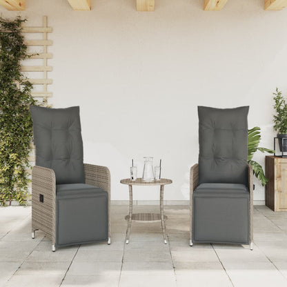 vidaXL Outdoor-Lehnstühle 2 Stk. mit Tisch Grau Poly Rattan