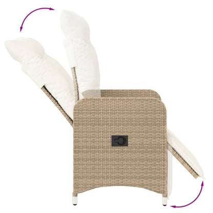 vidaXL Gartensessel 2 Stk. Verstellbar mit Tisch Beige Poly Rattan