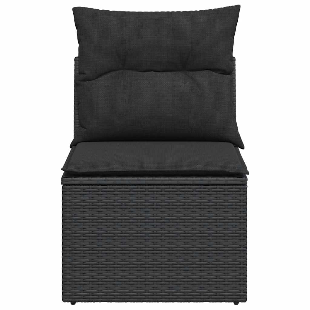 vidaXL Canapé de jardin sans accoudoirs avec coussins Noir Résine tressée