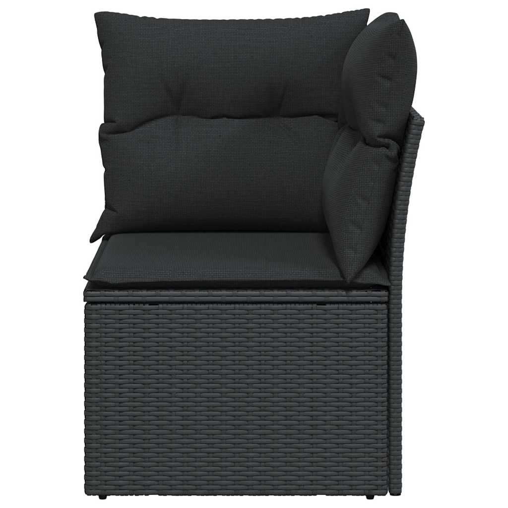 vidaXL Coin de canapé de jardin avec coussins Noir Résine tressée