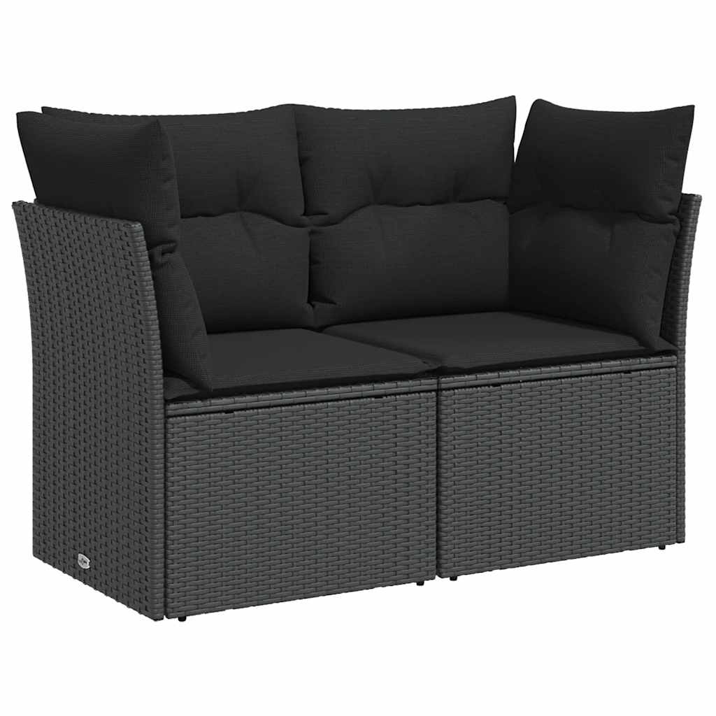 vidaXL Canapé de jardin 2 places avec coussins résine tressée noir