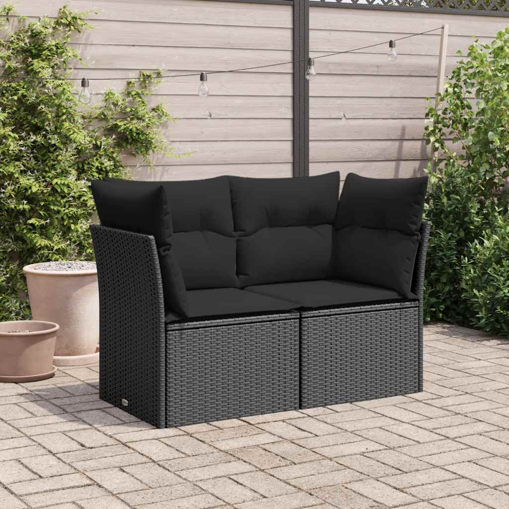 vidaXL Canapé de jardin 2 places avec coussins résine tressée noir