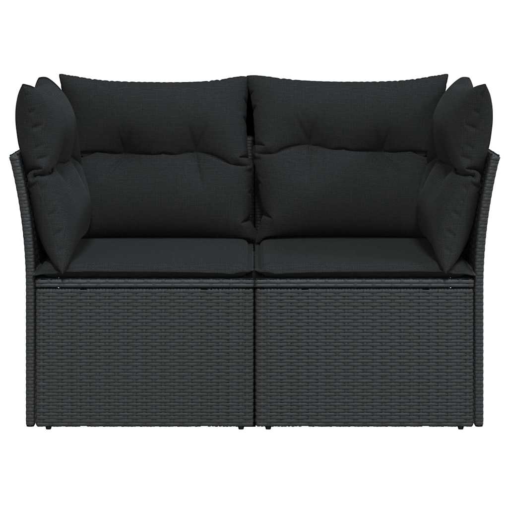 vidaXL Canapé de jardin 2 places avec coussins résine tressée noir