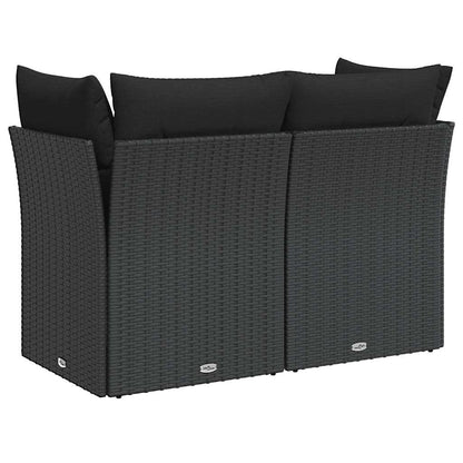 vidaXL Canapé de jardin 2 places avec coussins résine tressée noir