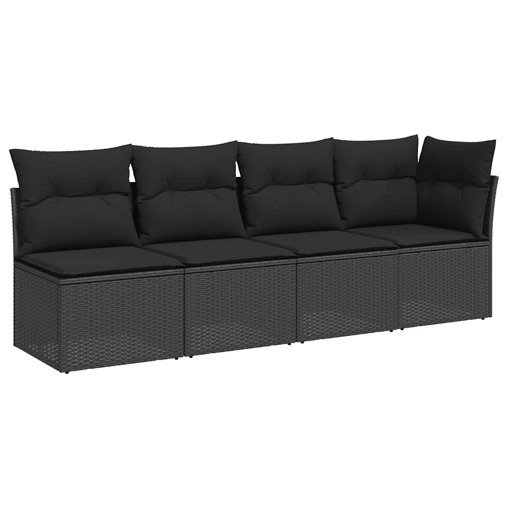 vidaXL Canapé de jardin 4 places avec coussins en résine tressée noir