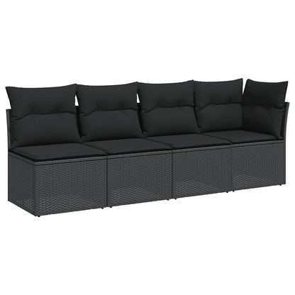 vidaXL Canapé de jardin 4 places avec coussins en résine tressée noir