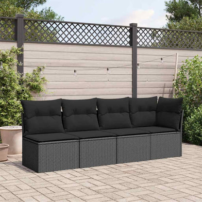 vidaXL Canapé de jardin 4 places avec coussins en résine tressée noir