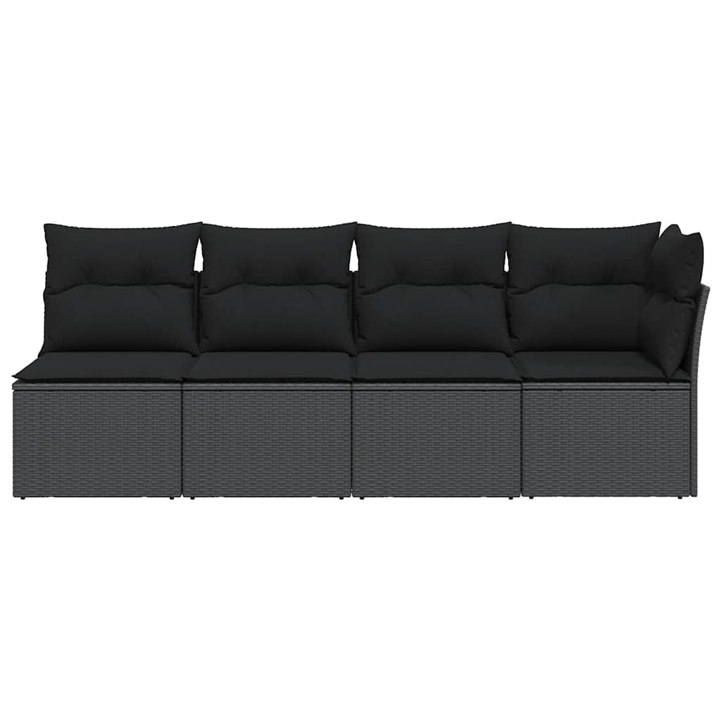 vidaXL Canapé de jardin 4 places avec coussins en résine tressée noir