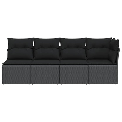 vidaXL Canapé de jardin 4 places avec coussins en résine tressée noir