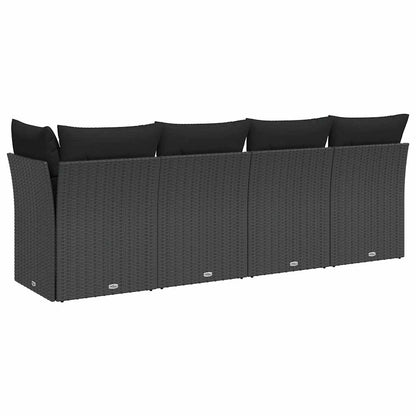 vidaXL Canapé de jardin 4 places avec coussins en résine tressée noir
