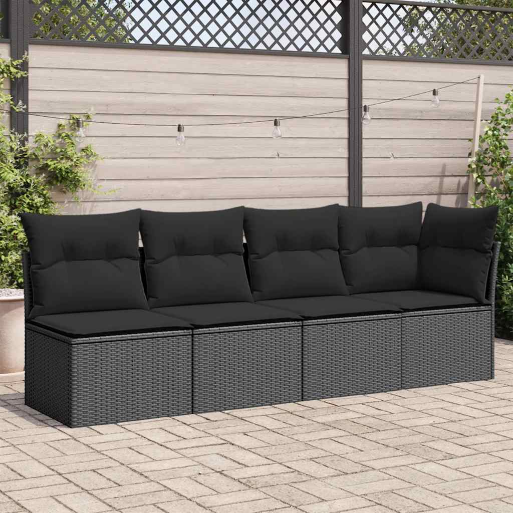 vidaXL Canapé de jardin 4 places avec coussins en résine tressée noir
