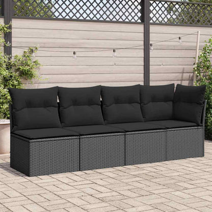 vidaXL Canapé de jardin 4 places avec coussins en résine tressée noir