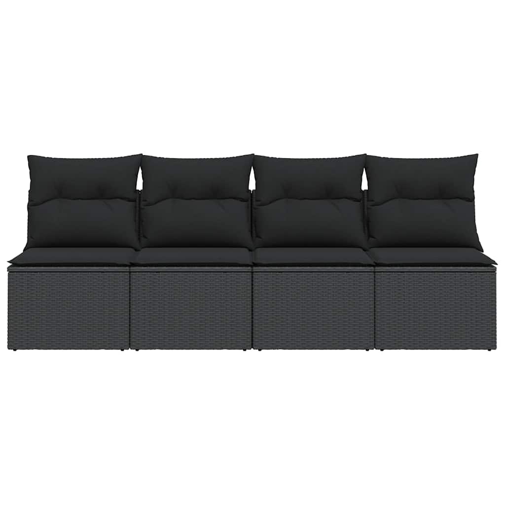 vidaXL Gartensofa mit Kissen 4-Sitzer Schwarz Poly Rattan