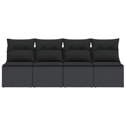 vidaXL Gartensofa mit Kissen 4-Sitzer Schwarz Poly Rattan