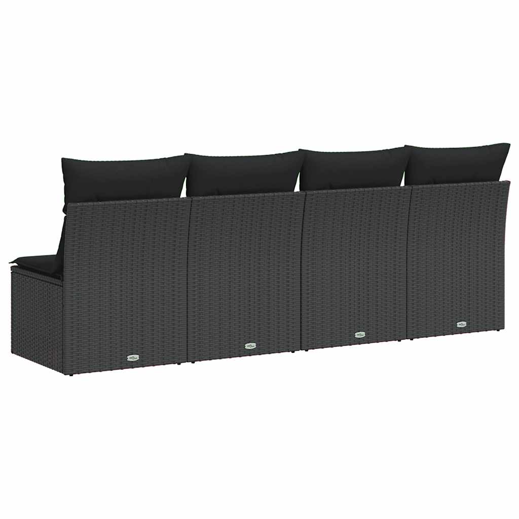 vidaXL Gartensofa mit Kissen 4-Sitzer Schwarz Poly Rattan