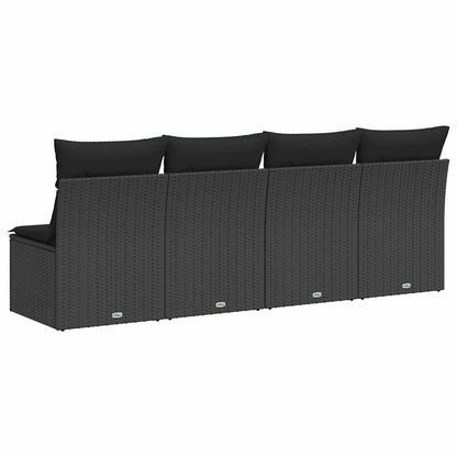 vidaXL Gartensofa mit Kissen 4-Sitzer Schwarz Poly Rattan