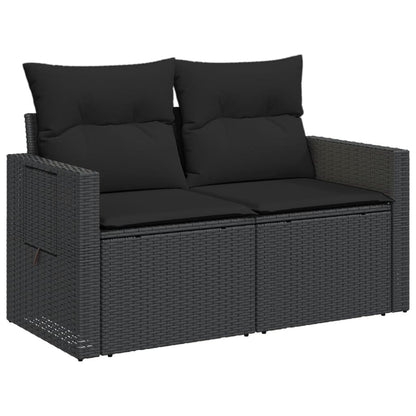 vidaXL Canapé de jardin 2 places avec coussins résine tressée noir