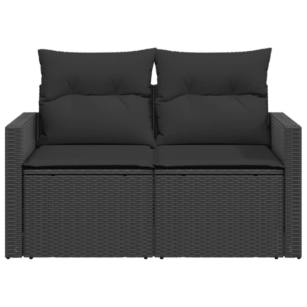 vidaXL Canapé de jardin 2 places avec coussins résine tressée noir