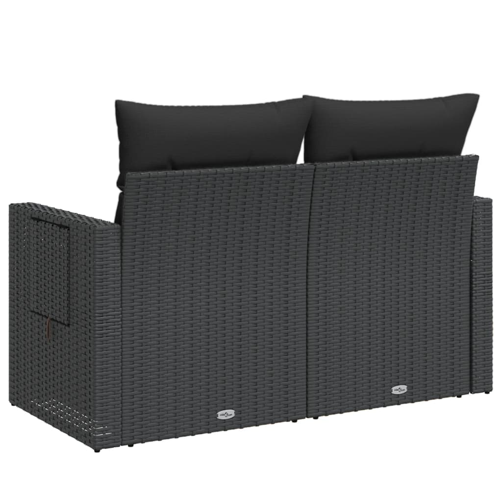 vidaXL Canapé de jardin 2 places avec coussins résine tressée noir