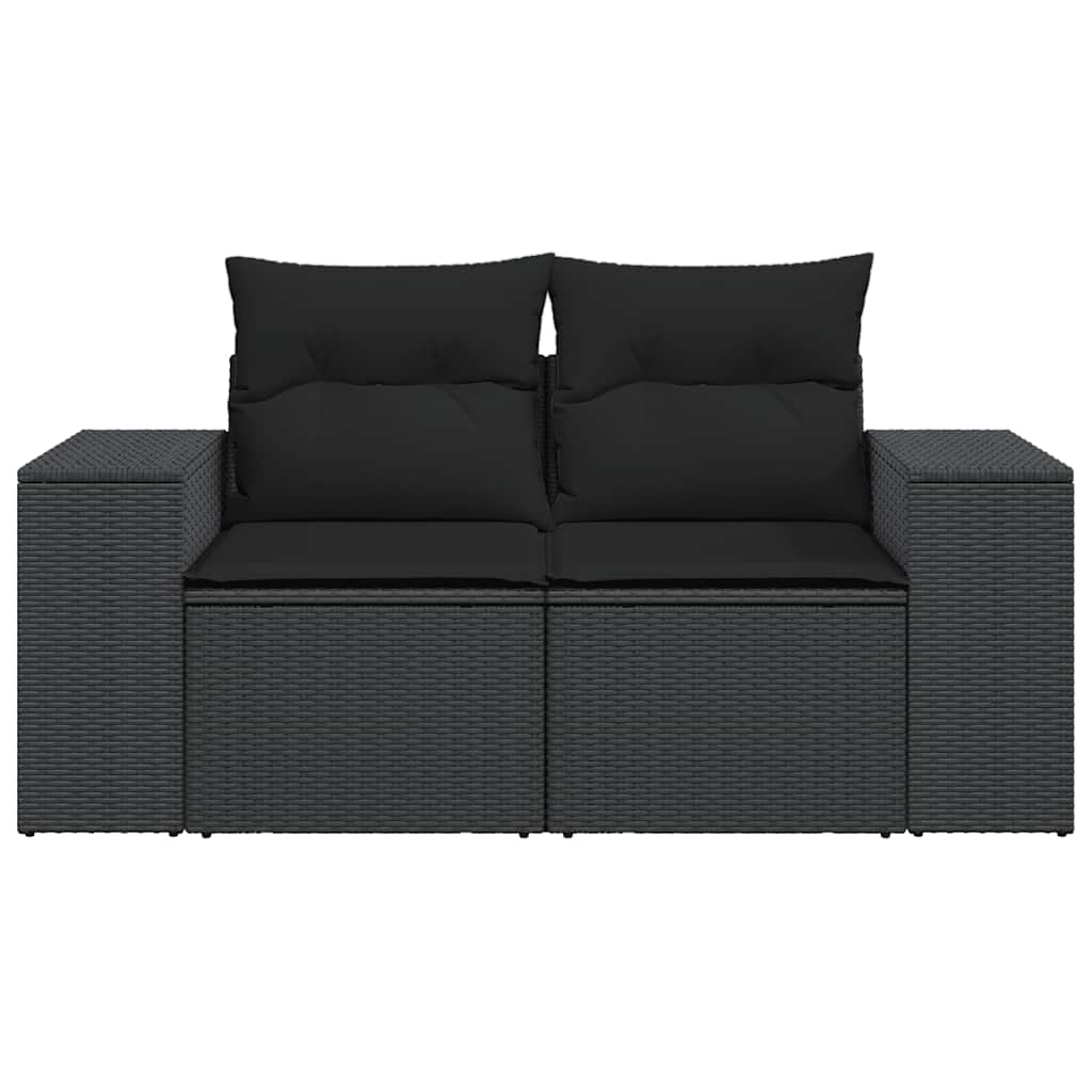 vidaXL Gartensofa mit Kissen 2-Sitzer Schwarz Poly Rattan