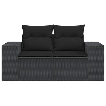 vidaXL Gartensofa mit Kissen 2-Sitzer Schwarz Poly Rattan