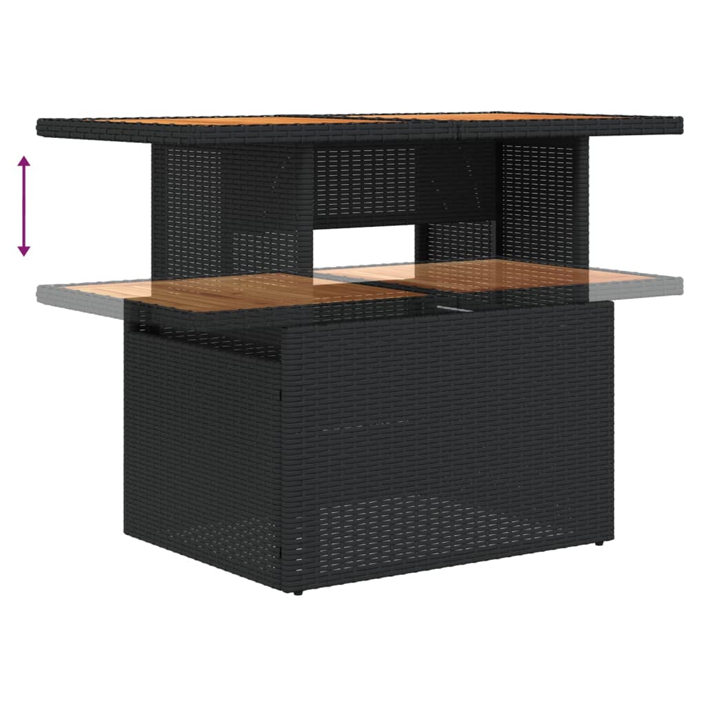 vidaXL Gartentisch Schwarz 100x55x73 cm Poly Rattan und Akazienholz