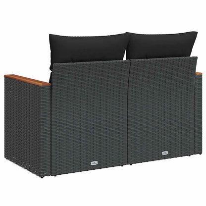 vidaXL Gartensofa mit Kissen 2-Sitzer Schwarz Poly Rattan