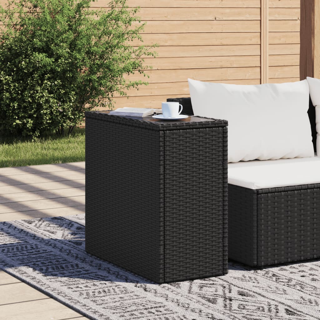vidaXL Table d'appoint de jardin avec plateau en verre Noir 58x27,5x55cm Résine tressée