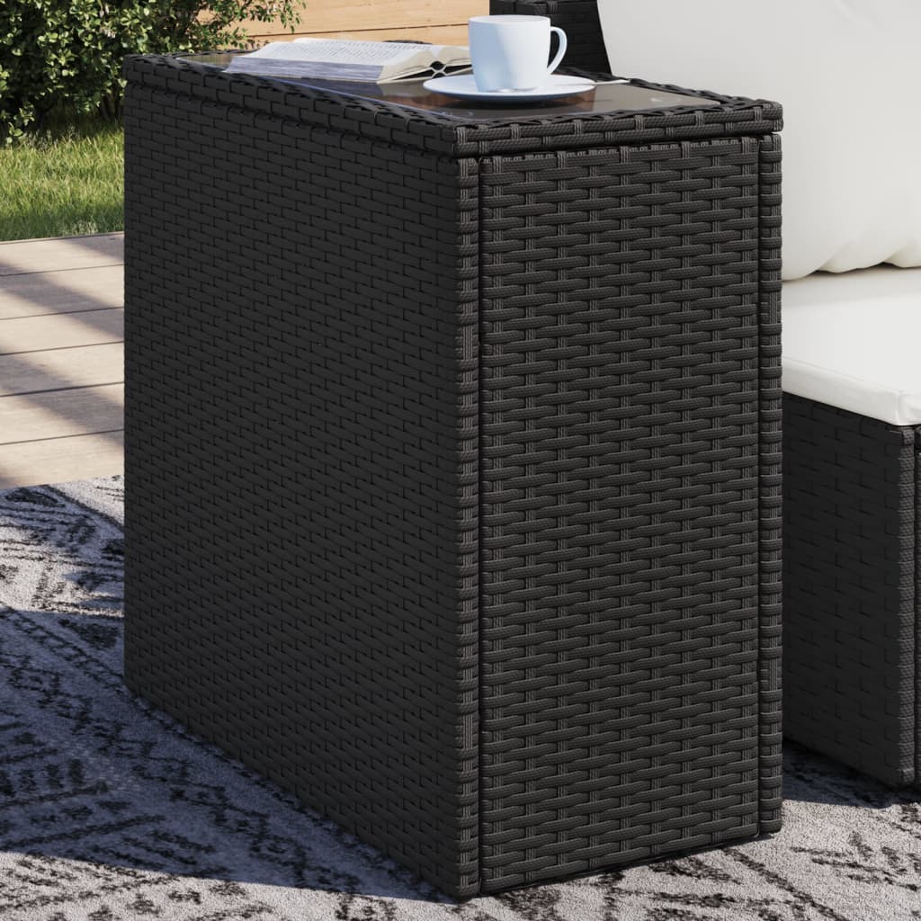 vidaXL Table d'appoint de jardin avec plateau en verre Noir 58x27,5x55cm Résine tressée
