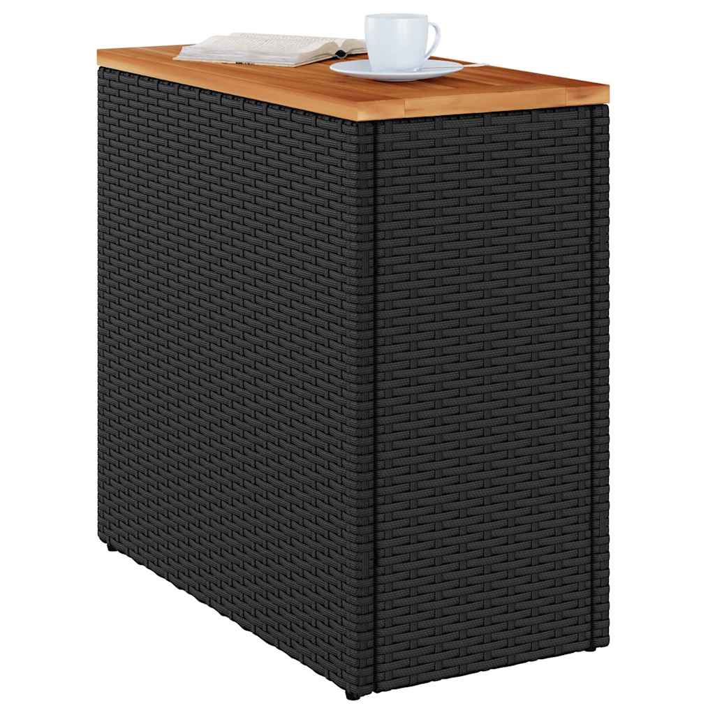 vidaXL Garten-Beistelltisch mit Holzplatte Schwarz 58x27,5x55 cm Poly Rattan