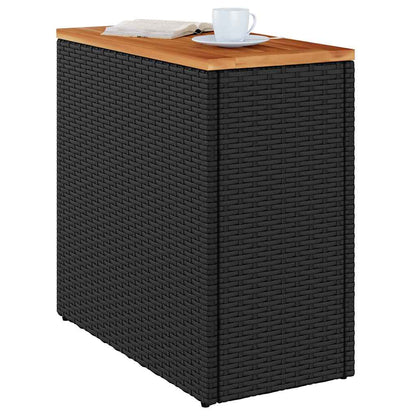 vidaXL Garten-Beistelltisch mit Holzplatte Schwarz 58x27,5x55 cm Poly Rattan