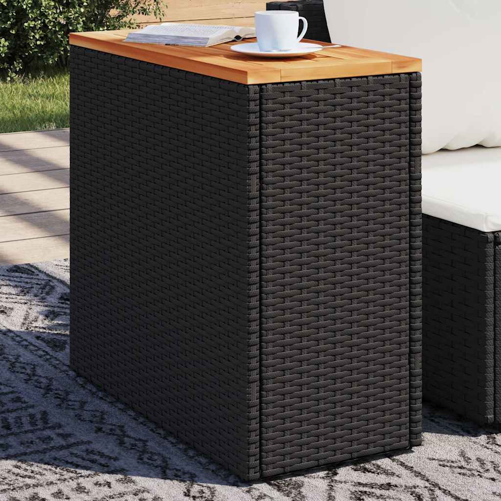 vidaXL Garten-Beistelltisch mit Holzplatte Schwarz 58x27,5x55 cm Poly Rattan