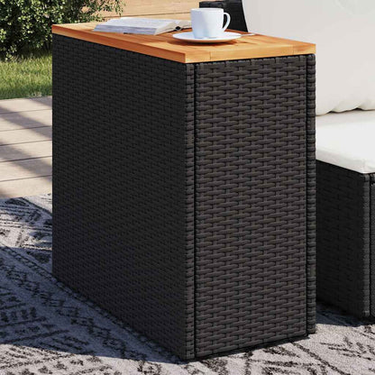 vidaXL Garten-Beistelltisch mit Holzplatte Schwarz 58x27,5x55 cm Poly Rattan