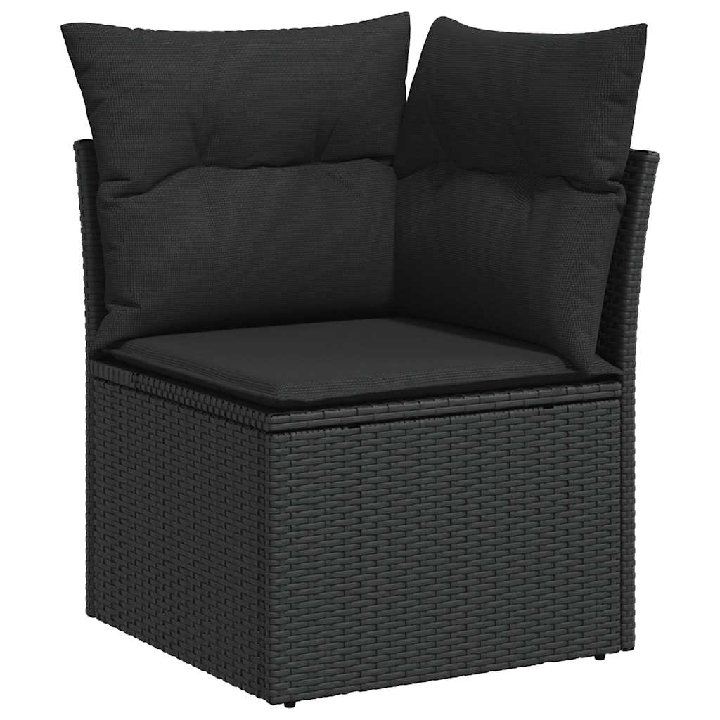 vidaXL Canapé d'angle de jardin avec coussins Noir Résine tressée