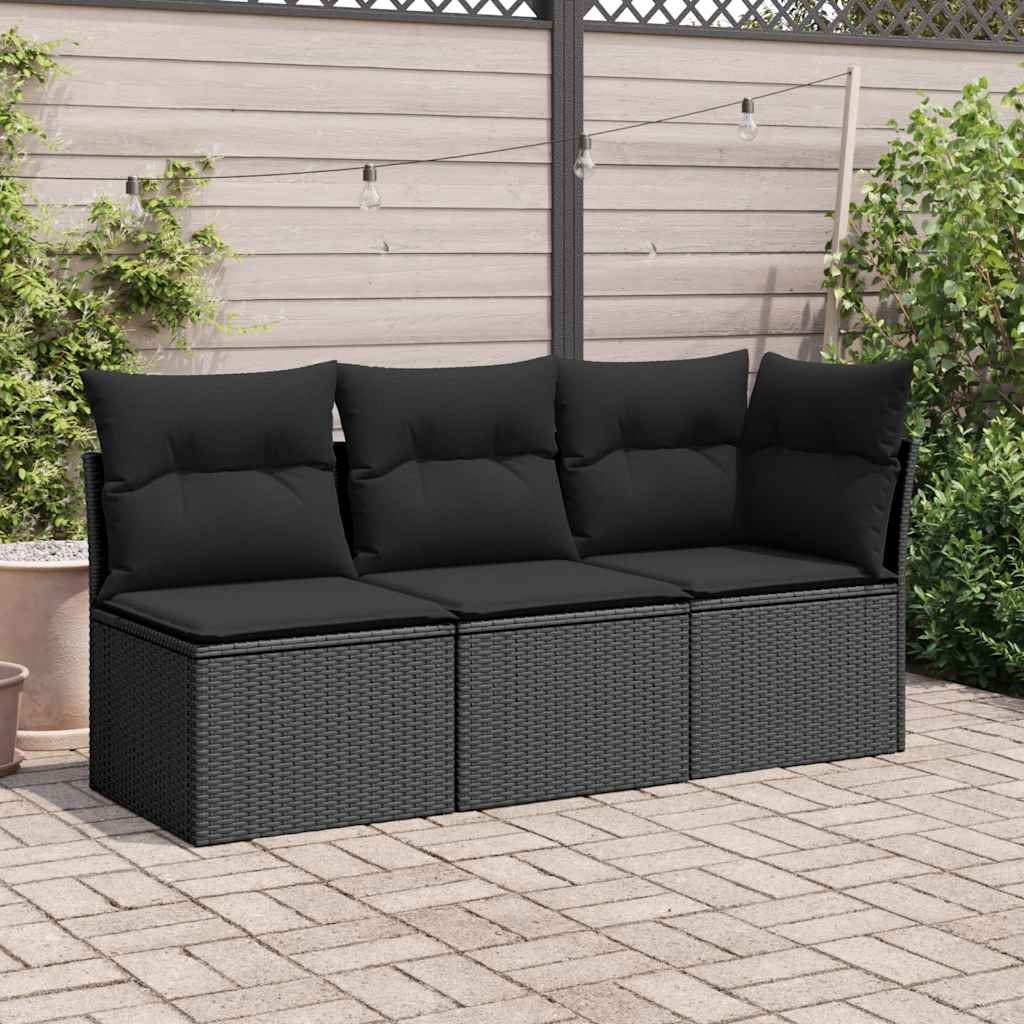 vidaXL Canapé d'angle de jardin avec coussins Noir Résine tressée