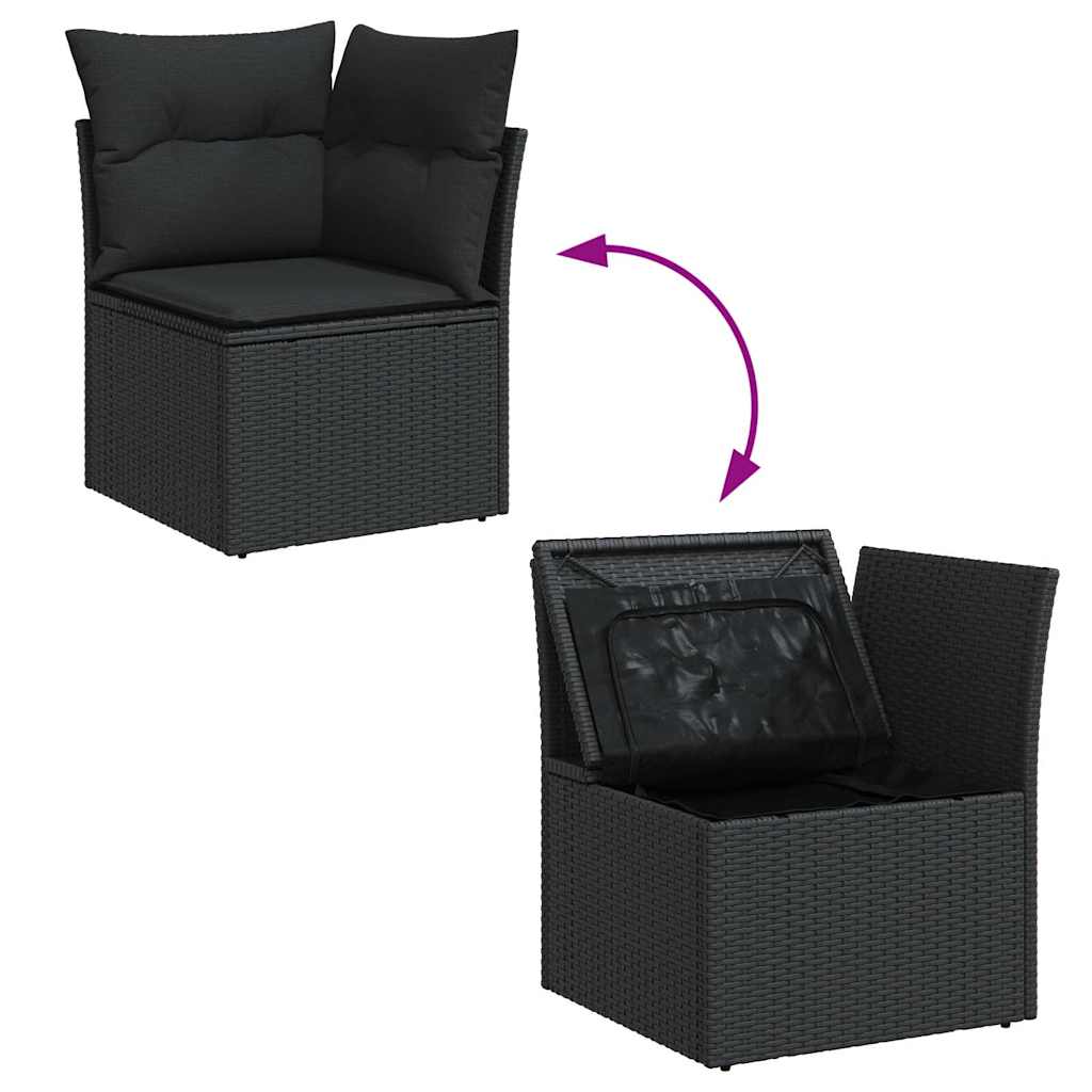 vidaXL Canapé d'angle de jardin avec coussins Noir Résine tressée