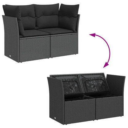 vidaXL Gartensofa mit Kissen 2-Sitzer Schwarz Poly Rattan